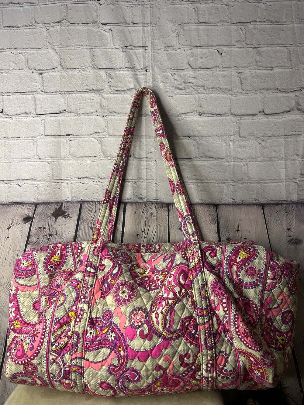 Vera Bradley Pink Paisley Meet Plaid retired extra large weekend duffle